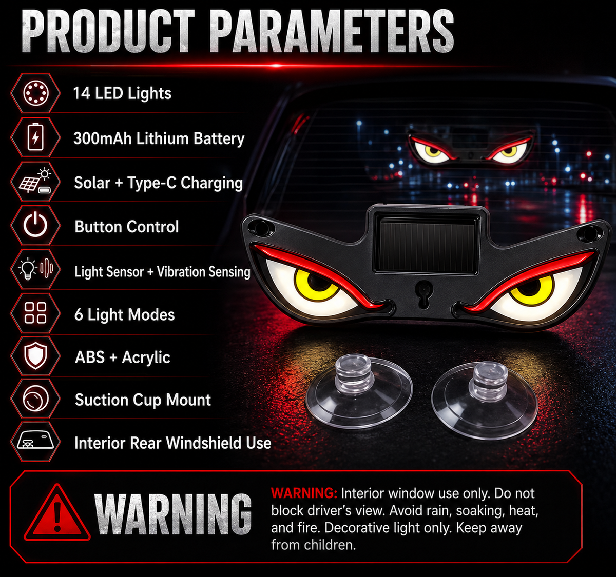 Devil Eye Solar Powered Window LED Light