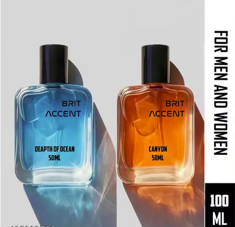 BRIT ACCENT Combo Pack Of 2|Depth Of Ocean-Canyon|Parfum|Long-Lasting|Specially Currated| Eau de Toilette - 100 ml (For Men & Women)
