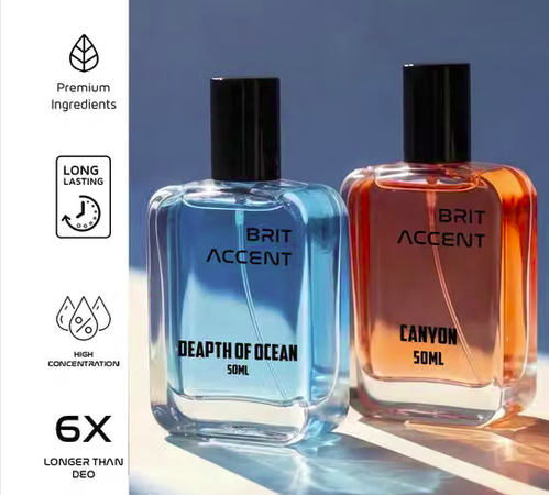 BRIT ACCENT Combo Pack Of 2|Depth Of Ocean-Canyon|Parfum|Long-Lasting|Specially Currated| Eau de Toilette - 100 ml (For Men & Women)