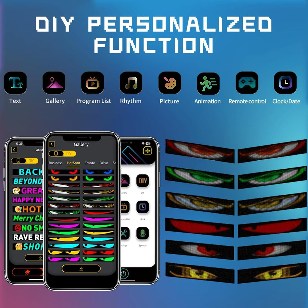 Devil Eyes RGB Multicolor LED Light Panel with USB for Car Windshield Rear Window 120*565 mm (12W)